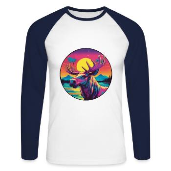 Elch bunte Aquarell-Karikatur Kawaii-Tier - Unisex Baseballshirt langarm - Weiß/Navy - Vorne - Nik (191cm)
