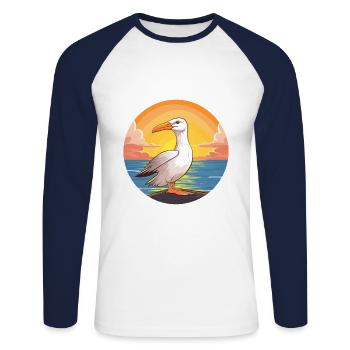 Albatross Colorful Watercolor Cartoon Kawaii Pet - Unisex Long Sleeve Baseball T-Shirt - white/navy - Front - Nik (191cm)