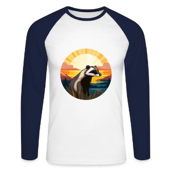 Blaireau Aquarelle Colorée Dessin Animé Kawaii Animal - T-shirt baseball manches longues Homme - blanc/marine - Devant - Nik (191cm)