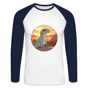 Basilisk Buntes Aquarell Cartoon Kawaii Tier - Unisex Baseballshirt langarm - Weiß/Navy - Vorne - Nik (191cm)