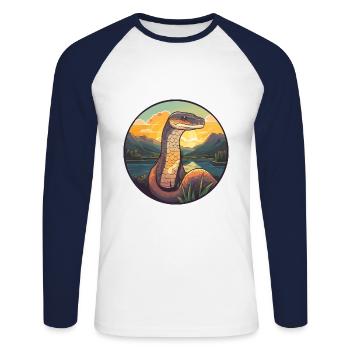 Anaconda Aquarelle Colorée Dessin Animé Kawaii Animal - T-shirt baseball manches longues Homme - blanc/marine - Devant - Nik (191cm)
