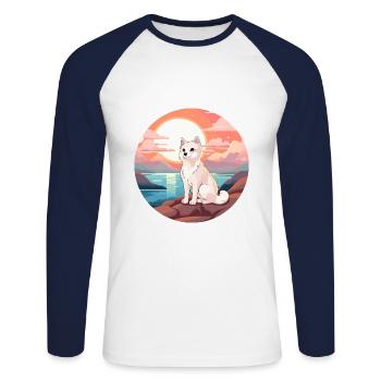 Polarfuchs Bunte Aquarell-Karikatur Kawaii Haustier - Unisex Baseballshirt langarm - Weiß/Navy - Vorne - Nik (191cm)