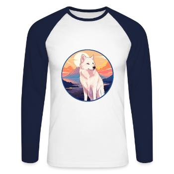 Arctic Wolf Colorful Watercolor Cartoon Kawaii Pet - Unisex Long Sleeve Baseball T-Shirt - white/navy - Front - Nik (191cm)