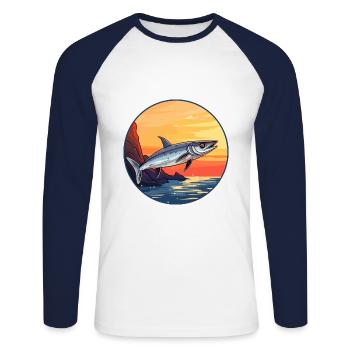 Barracuda Aquarelle Colorée Dessin Animé Kawaii Pet - T-shirt baseball manches longues Homme - blanc/marine - Devant - Nik (191cm)