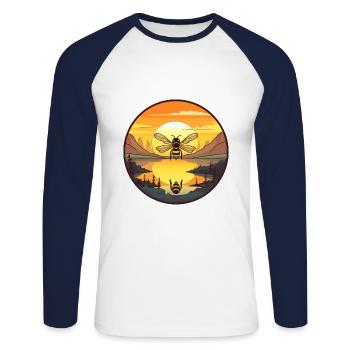 Biene buntes Aquarell Cartoon Kawaii Tier - Unisex Baseballshirt langarm - Weiß/Navy - Vorne - Nik (191cm)