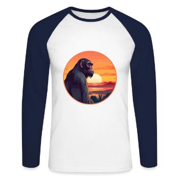 Bonobo Colorful Watercolor Cartoon Kawaii Animal - Unisex Long Sleeve Baseball T-Shirt - white/navy - Front - Nik (191cm)