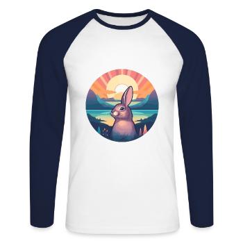 Lapin Aquarelle Colorée Dessin Animé Kawaii Animal - T-shirt baseball manches longues Homme - blanc/marine - Devant - Nik (191cm)