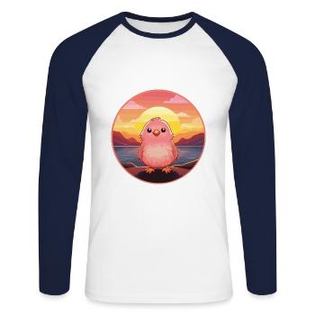 Chick Colorful Watercolor Cartoon Kawaii Animal - Unisex Long Sleeve Baseball T-Shirt - white/navy - Front - Nik (191cm)