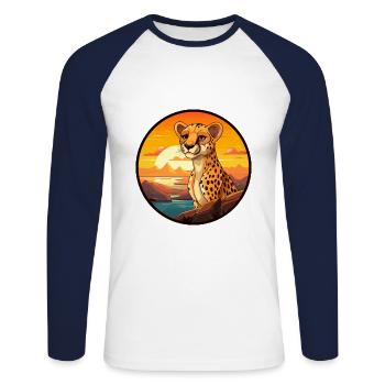 Gepard buntes Aquarell Cartoon Kawaii Tier - Unisex Baseballshirt langarm - Weiß/Navy - Vorne - Nik (191cm)