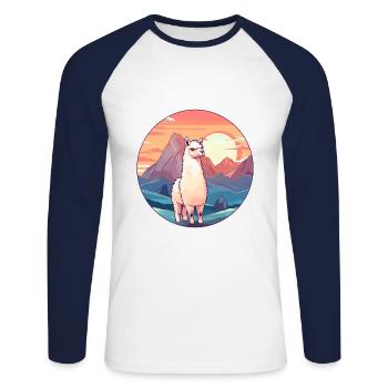 Alpaga Aquarelle Colorée Dessin Animé Kawaii Animal - T-shirt baseball manches longues Homme - blanc/marine - Devant - Nik (191cm)