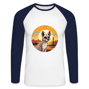 Aardwolf Aquarelle Colorée Dessin Animé Kawaii Animal - T-shirt baseball manches longues Homme - blanc/marine - Devant - Nik (191cm)