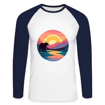 Bear Colorful Watercolor Cartoon Kawaii Animal - Unisex Long Sleeve Baseball T-Shirt - white/navy - Front - Nik (191cm)