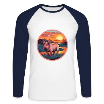 Boar Colorful Watercolor Cartoon Kawaii Animal - Unisex Long Sleeve Baseball T-Shirt - white/navy - Front - Nik (191cm)