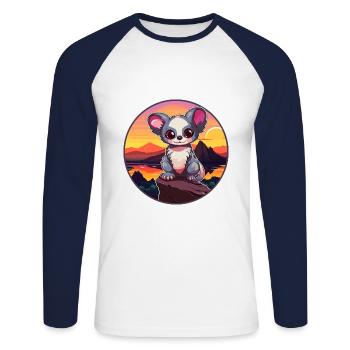 Aye Aye Bunte Aquarell-Karikatur Kawaii-Tier - Unisex Baseballshirt langarm - Weiß/Navy - Vorne - Nik (191cm)