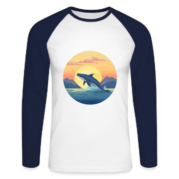 Blue Whale Colorful Watercolor Cartoon Kawaii Pet - Unisex Long Sleeve Baseball T-Shirt - white/navy - Front - Nik (191cm)
