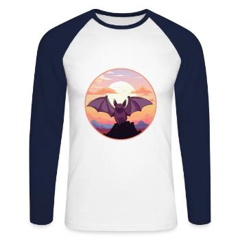Fledermaus Buntes Aquarell Cartoon Kawaii Tier - Unisex Baseballshirt langarm - Weiß/Navy - Vorne - Nik (191cm)
