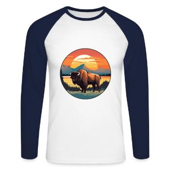 Buffalo Colorful Watercolor Cartoon Kawaii Animal - Unisex Long Sleeve Baseball T-Shirt - white/navy - Front - Nik (191cm)