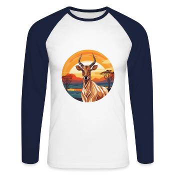 Bongo Buntes Aquarell Cartoon Kawaii Tier - Unisex Baseballshirt langarm - Weiß/Navy - Vorne - Nik (191cm)