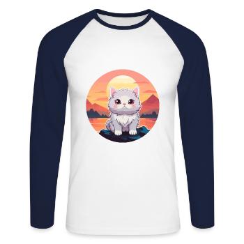 Chat Aquarelle Colorée Dessin Animé Kawaii Animal - T-shirt baseball manches longues Homme - blanc/marine - Devant - Nik (191cm)