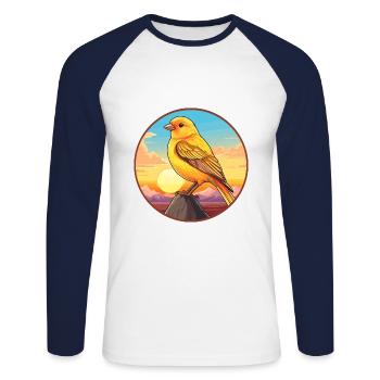 Canari oiseau coloré aquarelle dessin animé kawaii animal de compagnie - T-shirt baseball manches longues Homme - blanc/marine - Devant - Nik (191cm)