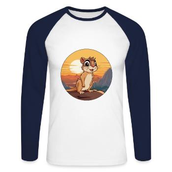 Chipmunk Colorful Watercolor Cartoon Kawaii Animal - Unisex Long Sleeve Baseball T-Shirt - white/navy - Front - Nik (191cm)