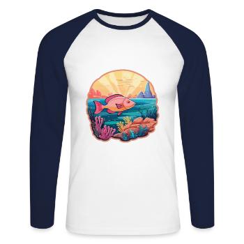 Coral Reef Fish Colorful Watercolor Cartoon Kawaii - Unisex Long Sleeve Baseball T-Shirt - white/navy - Front - Nik (191cm)