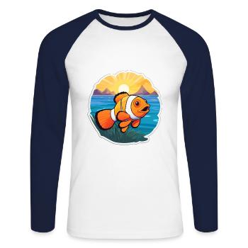 Poisson-clown aquarelle colorée dessin animé kawaii animal de compagnie - T-shirt baseball manches longues Homme - blanc/marine - Devant - Nik (191cm)
