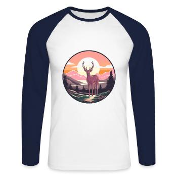 Cerf Aquarelle Colorée Dessin Animé Kawaii Animal - T-shirt baseball manches longues Homme - blanc/marine - Devant - Nik (191cm)