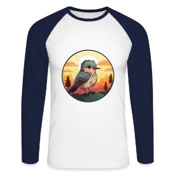 Kuckuck buntes Aquarell Cartoon Kawaii Tier - Unisex Baseballshirt langarm - Weiß/Navy - Vorne - Nik (191cm)