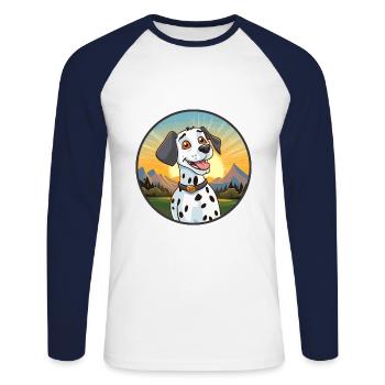 Dalmatinischer Hund Bunte Aquarell-Karikatur Kawaii - Unisex Baseballshirt langarm - Weiß/Navy - Vorne - Nik (191cm)