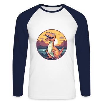 Dinosaur Colorful Watercolor Cartoon Kawaii Animal - Unisex Long Sleeve Baseball T-Shirt - white/navy - Front - Nik (191cm)