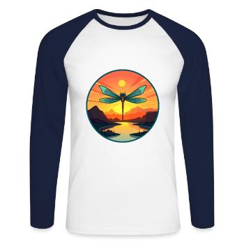 Libelle bunte Aquarell-Karikatur Kawaii Haustier - Unisex Baseballshirt langarm - Weiß/Navy - Vorne - Nik (191cm)