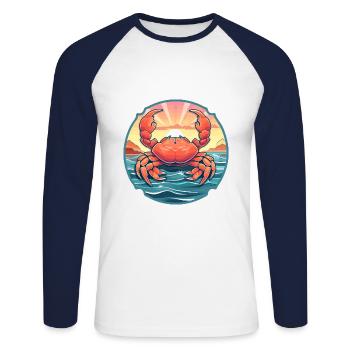 Crab Colorful Watercolor Cartoon Kawaii Animal - Unisex Long Sleeve Baseball T-Shirt - white/navy - Front - Nik (191cm)