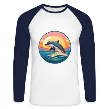 Delfin buntes Aquarell Cartoon Kawaii Tier - Unisex Baseballshirt langarm - Weiß/Navy - Vorne - Nik (191cm)