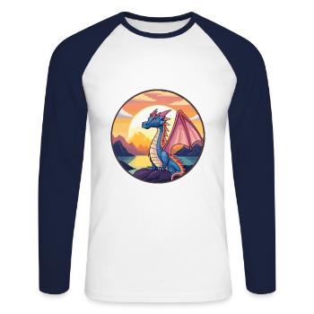 Dragon Aquarelle Colorée Dessin Animé Kawaii Animal - T-shirt baseball manches longues Homme - blanc/marine - Devant - Nik (191cm)