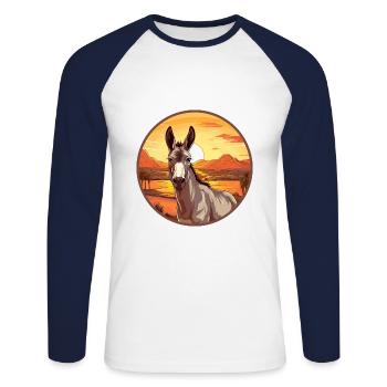 Esel buntes Aquarell Cartoon Kawaii Tier - Unisex Baseballshirt langarm - Weiß/Navy - Vorne - Nik (191cm)