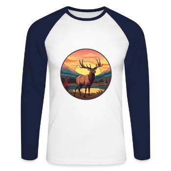 Elch bunte Aquarell-Karikatur Kawaii-Tier - Unisex Baseballshirt langarm - Weiß/Navy - Vorne - Nik (191cm)