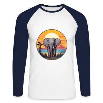 Elephant Colorful Watercolor Cartoon Kawaii Animal - Unisex Long Sleeve Baseball T-Shirt - white/navy - Front - Nik (191cm)