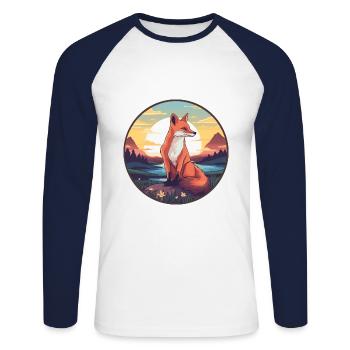 Gelehrter Fuchs Buntes Aquarell Cartoon Kawaii Haustier - Unisex Baseballshirt langarm - Weiß/Navy - Vorne - Nik (191cm)