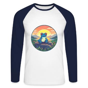 Frosch buntes Aquarell Cartoon Kawaii Tier - Unisex Baseballshirt langarm - Weiß/Navy - Vorne - Nik (191cm)