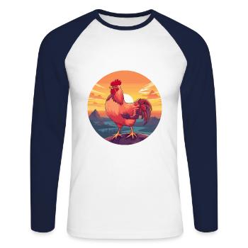 Chicken Colorful Watercolor Cartoon Kawaii Animal - Unisex Long Sleeve Baseball T-Shirt - white/navy - Front - Nik (191cm)