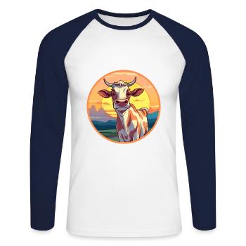 Kuh buntes Aquarell Cartoon Kawaii Tier - Unisex Baseballshirt langarm - Weiß/Navy - Vorne - Nik (191cm)