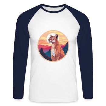 Cougar Buntes Aquarell Cartoon Kawaii Tier - Unisex Baseballshirt langarm - Weiß/Navy - Vorne - Nik (191cm)