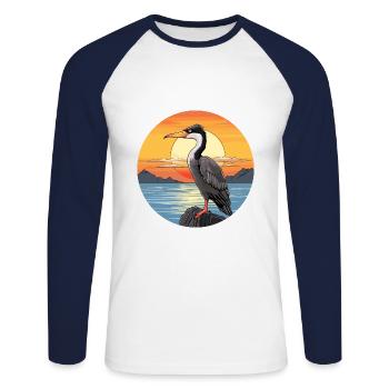 Kormoran Bunte Aquarell-Karikatur Kawaii Haustier - Unisex Baseballshirt langarm - Weiß/Navy - Vorne - Nik (191cm)