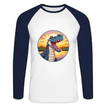 Crocodile Aquarelle Colorée Dessin Animé Kawaii Pet - T-shirt baseball manches longues Homme - blanc/marine - Devant - Nik (191cm)