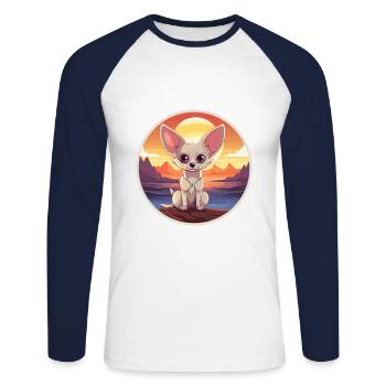 Fennec Fuchs Buntes Aquarell Cartoon Kawaii Haustier - Unisex Baseballshirt langarm - Weiß/Navy - Vorne - Nik (191cm)