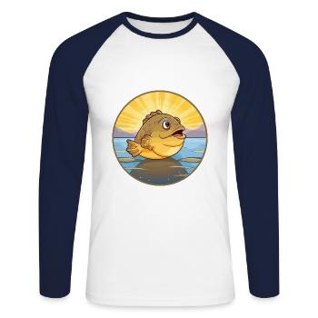 Flunder Fisch Buntes Aquarell Cartoon Kawaii - Unisex Baseballshirt langarm - Weiß/Navy - Vorne - Nik (191cm)