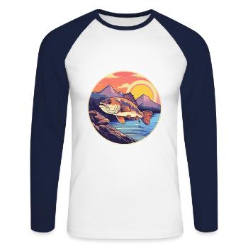 Fish Colorful Watercolor Cartoon Kawaii Animal - Unisex Long Sleeve Baseball T-Shirt - white/navy - Front - Nik (191cm)