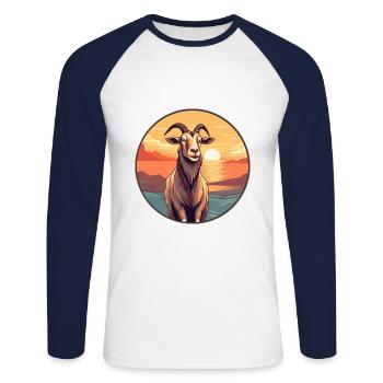 Ziege buntes Aquarell Cartoon Kawaii Tier - Unisex Baseballshirt langarm - Weiß/Navy - Vorne - Nik (191cm)