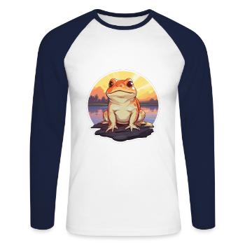 Cochon d’Inde Aquarelle colorée Dessin animé Kawaii Pet - T-shirt baseball manches longues Homme - blanc/marine - Devant - Nik (191cm)